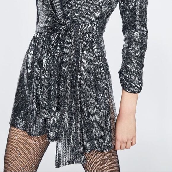 Zara Sequined Long Sleeve Gun Metal Romper - Picture 5 of 9